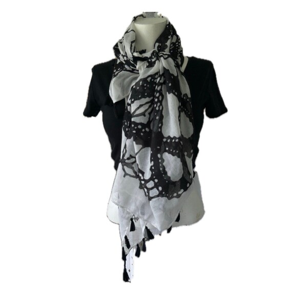 Mark & Hall Art Deco Symmetrical Balance Sheer Tassel Corners Scarf Shawl - Picture 1 of 5